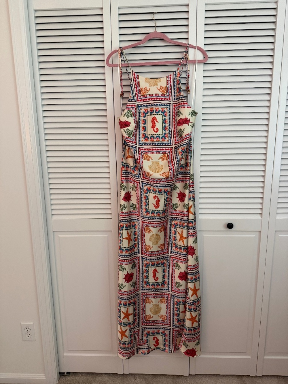 Anthropologie Cream Seashell tie neck column maxi dress - Picture 2 of 6